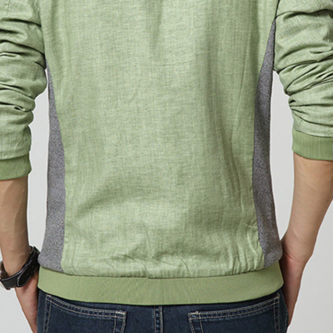 Men’s Lightweight Stand-Collar Jacket – Shoulder-Panel Zip Layer for Casual Seasonal Wear