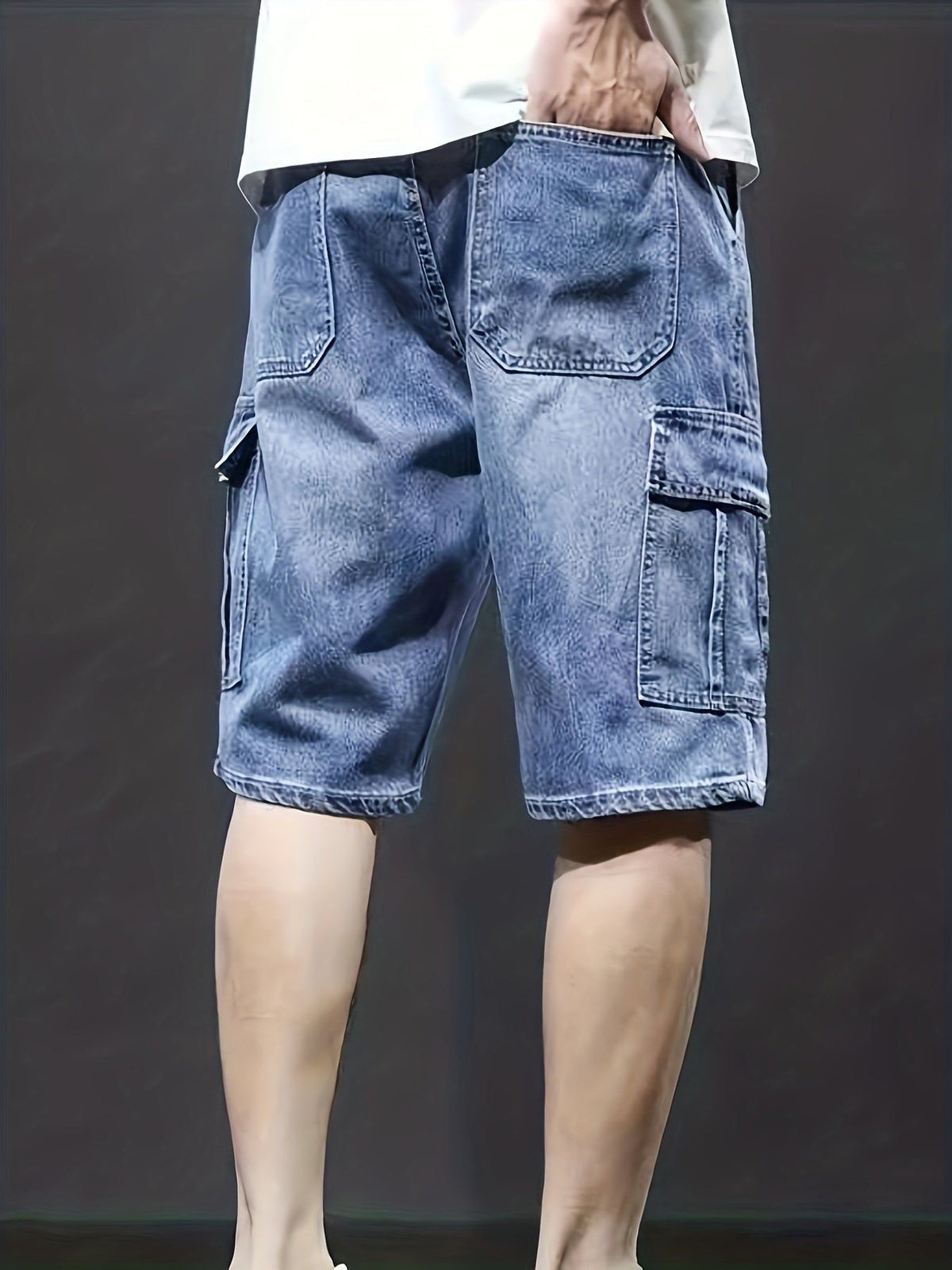 Men’s Relaxed Cargo Denim Shorts – Multi-Pocket Streetwear Jeans for Summer Wear