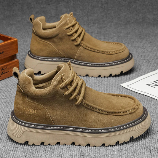 Men’s Suede Lace-Up Ankle Boots – Retro Casual Boots with Chunky Gripped Sole
