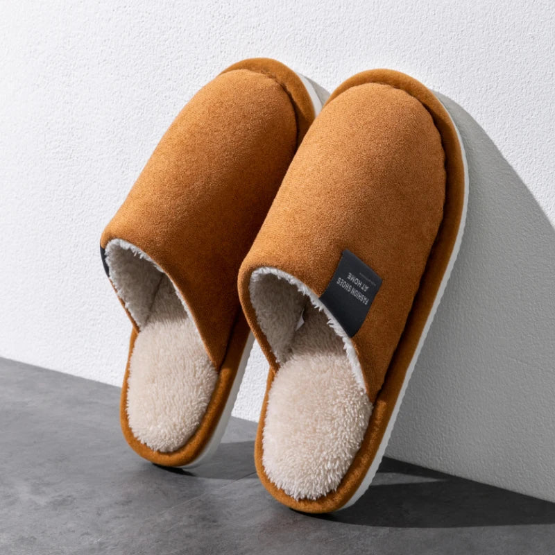Men’s Plush-Lined Winter House Slippers – Warm Non-Slip Closed-Toe Indoor Shoes for Everyday Comfort