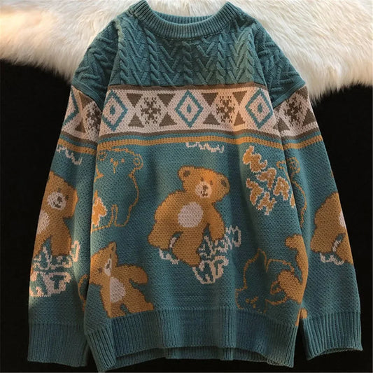 Women’s Teddy Bear Cable Knit Sweater – Cozy Novelty Layer for Winter Days