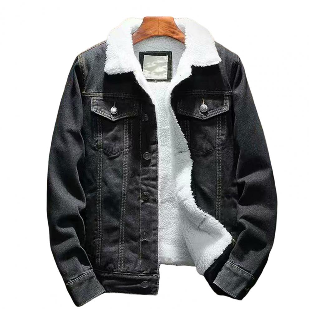 Men’s Sherpa-Lined Denim Winter Jacket – Thick Fleece-Lined Button-Up Trucker Jacket with Chest Pockets