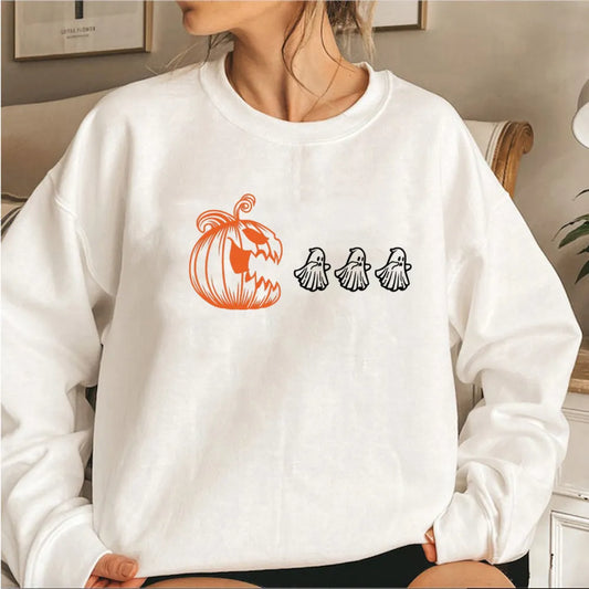 Women’s Halloween Pumpkin Graphic Sweatshirt – Relaxed Long-Sleeve Pullover for Autumn Casual Wear