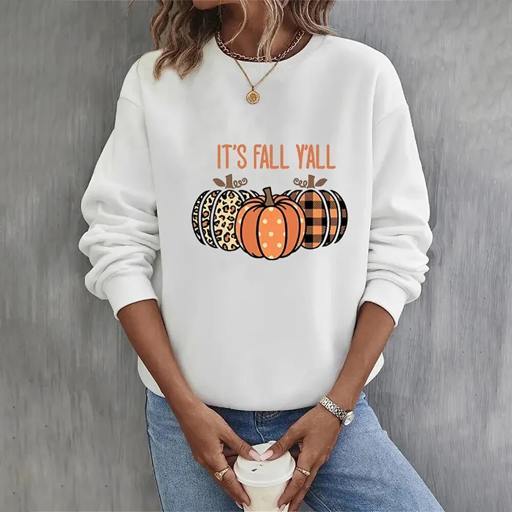 Women’s Autumn Pumpkin Graphic Sweatshirt – Relaxed Crew-Neck Pullover for Seasonal Casual Wear