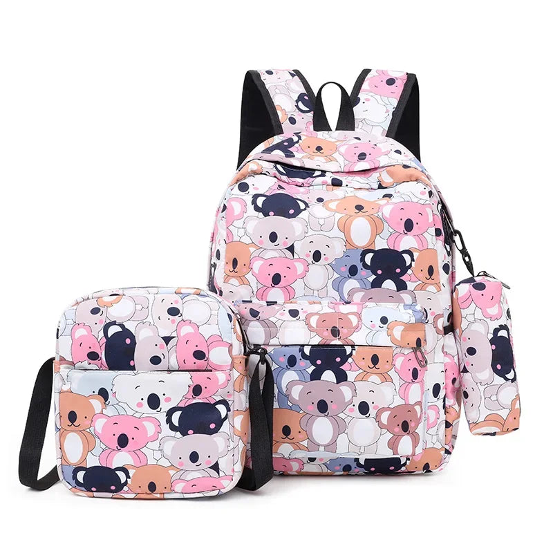 Unisex Three-Piece School Backpack Set – Multi-Pocket Student Bag with Shoulder Bag and Accessory Pouch
