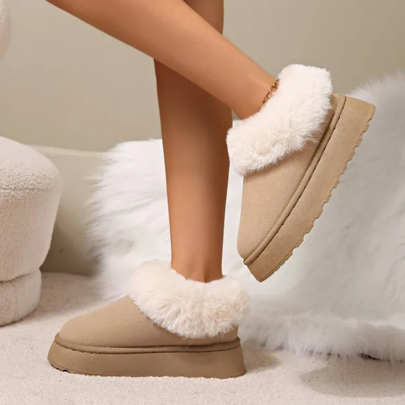 Women’s Faux-Suede Plush-Lined Snow Boots – Slip-On Anti-Slip Thick-Sole Winter Ankle Boots