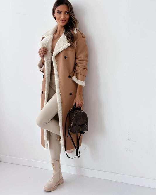 Women’s Teddy Coat – Double-Breasted Fleece-Lined Trench Coat