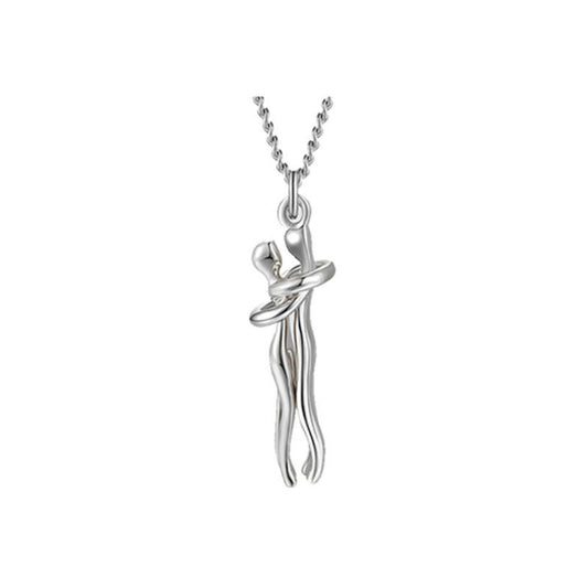 Women’s Embrace Pendant Necklace – Two-Tone Polished Metal Chain with Hugging Figure Charm for Everyday Wear and Meaningful Gifting