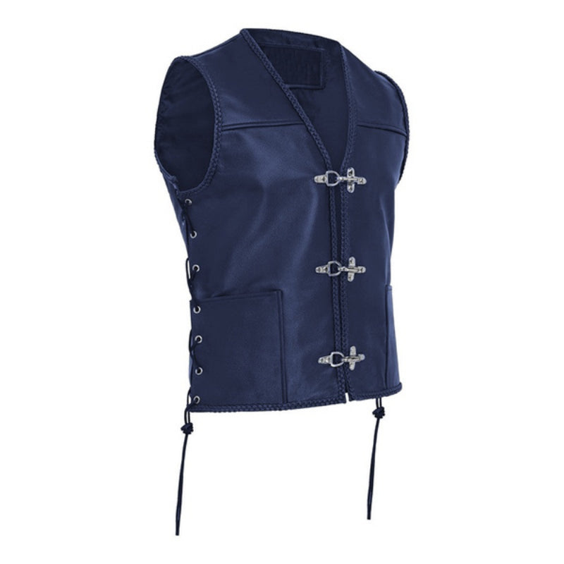 Men’s Vintage Sleeveless Vest – V-Neck Lace-Up Layer with Metal Clasp Fastening for Casual Everyday Wear