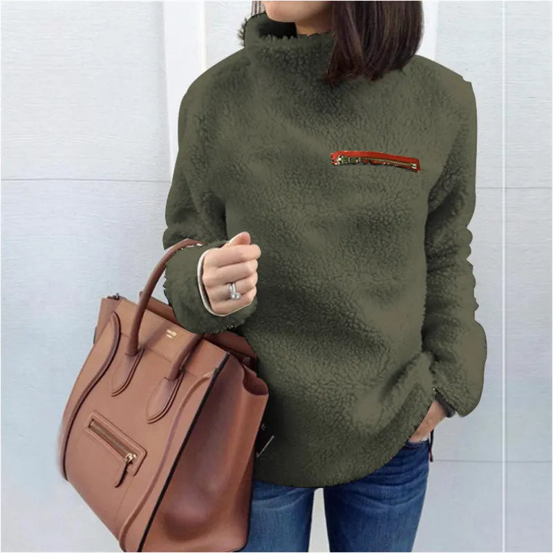 Women’s High-Neck Teddy Fleece Sweatshirt – Soft Cosy Pullover for Cold-Weather Comfort