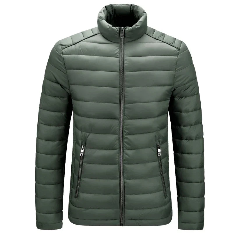 Men’s Lightweight Puffer Jacket – Quilted Zip-Up Winter Coat with Stand Collar and Zipped Pockets