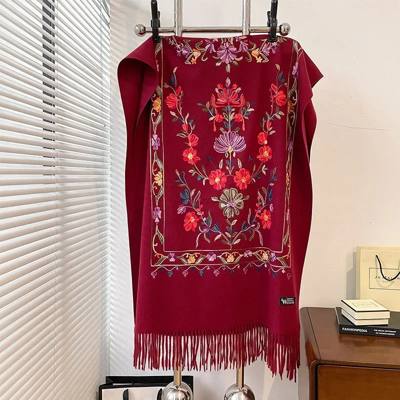 Women’s Cashmere Winter Scarf – Soft Oversized Printed Fringed Wrap for Elegant Cold-Weather Layering
