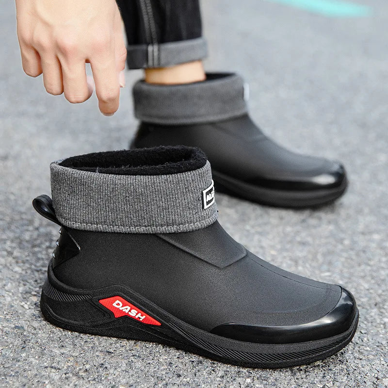 Men’s Waterproof Winter Rain Boots – Cotton-Lined Anti-Slip Outdoor Shoes