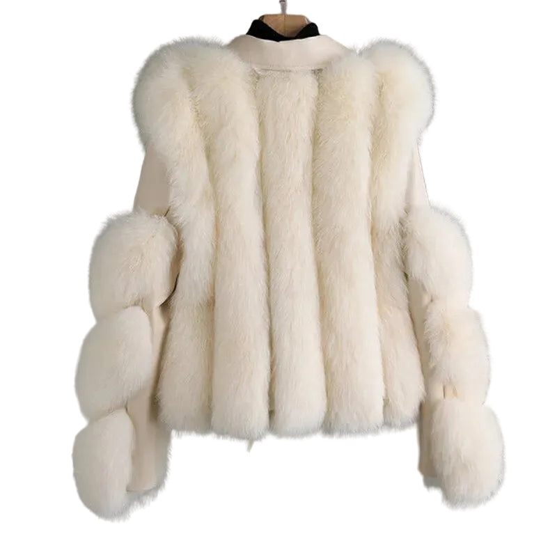 Women’s Faux-Fur Panelled Biker Jacket – Cropped Faux-Leather Winter Layer with Statement Plush Trim