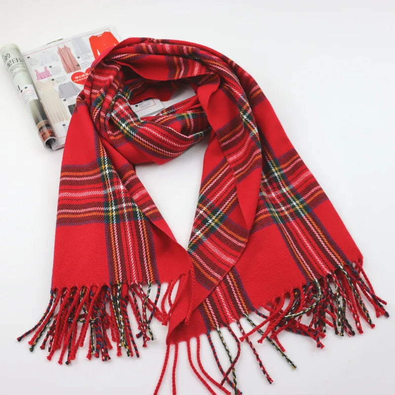 Women’s Cashmere-Feel Winter Scarf – Soft Printed Fringed Wrap for Elegant Autumn and Winter Layering