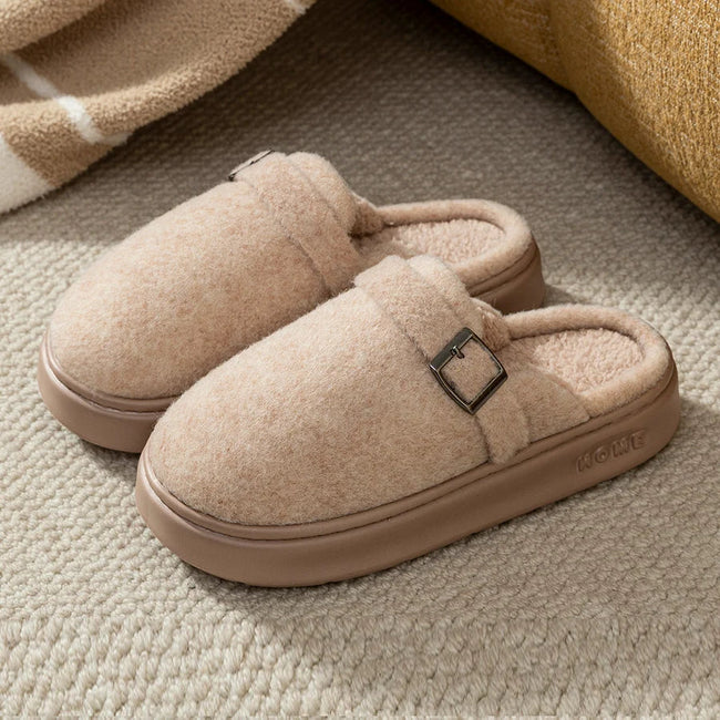 Men’s Buckle Clog Slippers – Warm Fleece-Lined House Shoes with Thick Cushioned Sole