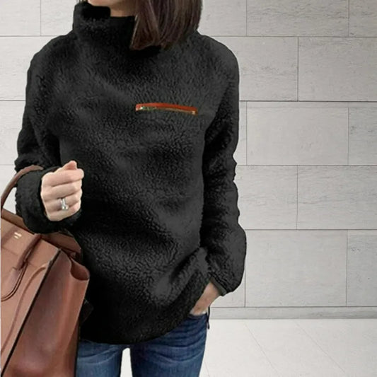 Women’s High-Neck Teddy Fleece Sweatshirt – Soft Cosy Pullover for Cold-Weather Comfort