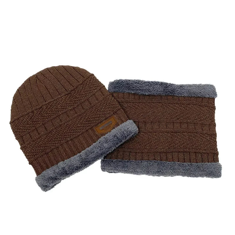 Unisex Plush-Lined Knit Beanie Set – Winter Hat with Matching Neck Warmer