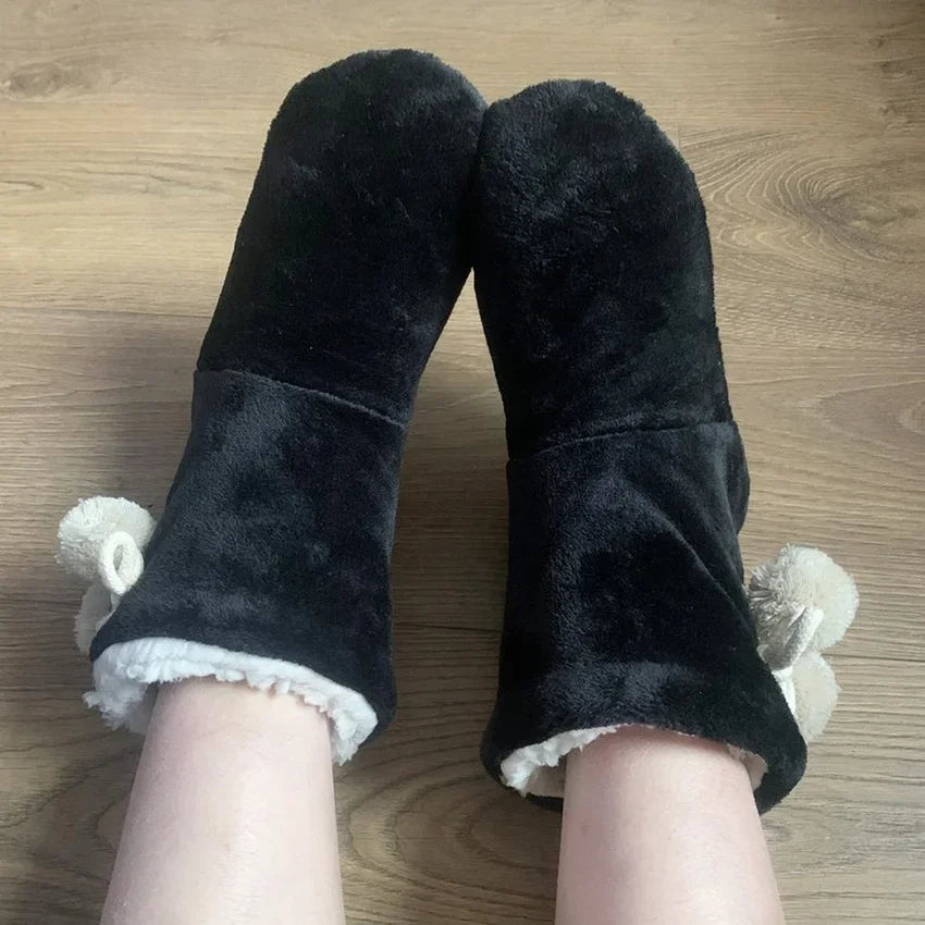 Women’s Pom-Pom Slipper Boots – Plush Winter House Shoes with Cosy Ankle Cuffs