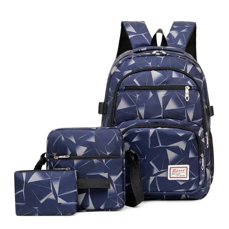 Unisex Three-Piece School Backpack Set – Multi-Pocket Student Bag with Shoulder Bag and Accessory Pouch