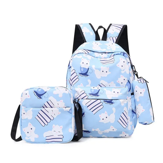 Unisex Three-Piece School Backpack Set – Multi-Pocket Student Bag with Shoulder Bag and Accessory Pouch
