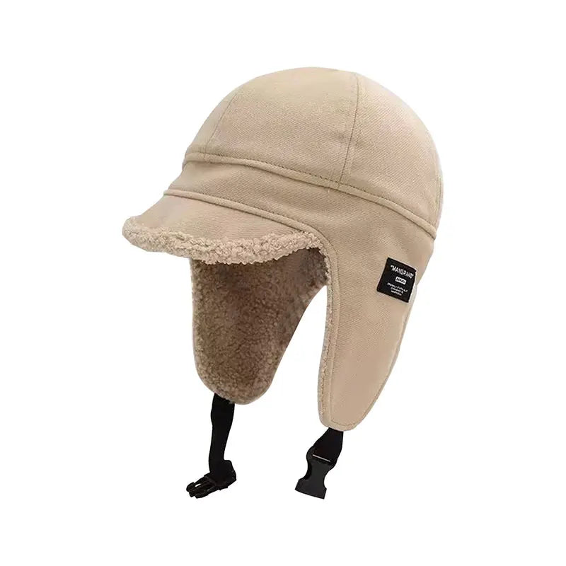 Unisex Fleece-Lined Winter Trapper Hat – Ear-Flap Cap with Curved Visor and Adjustable Strap