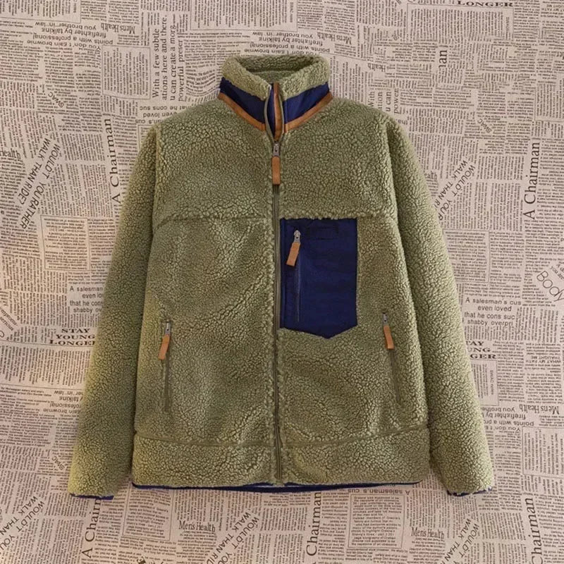 Unisex Sherpa Fleece Jacket – Relaxed Zip-Up Layer with Utility Chest Pocket