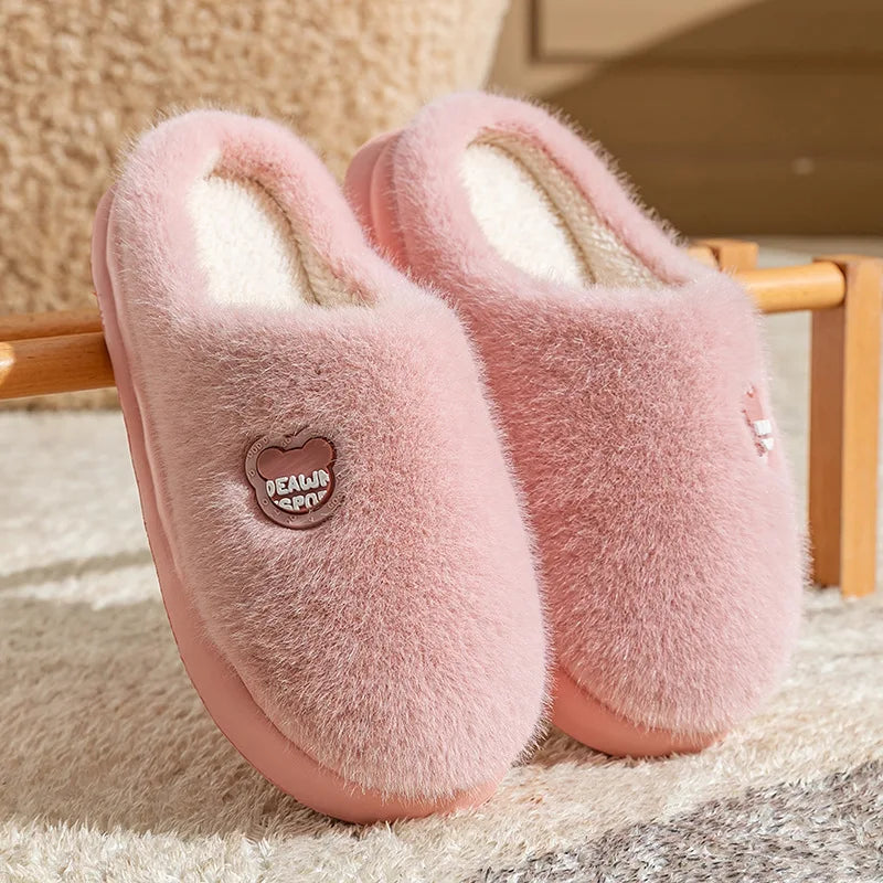 Women’s Plush Memory Foam Slippers – Fluffy Slip-On House Shoes with Thick Outdoor Sole