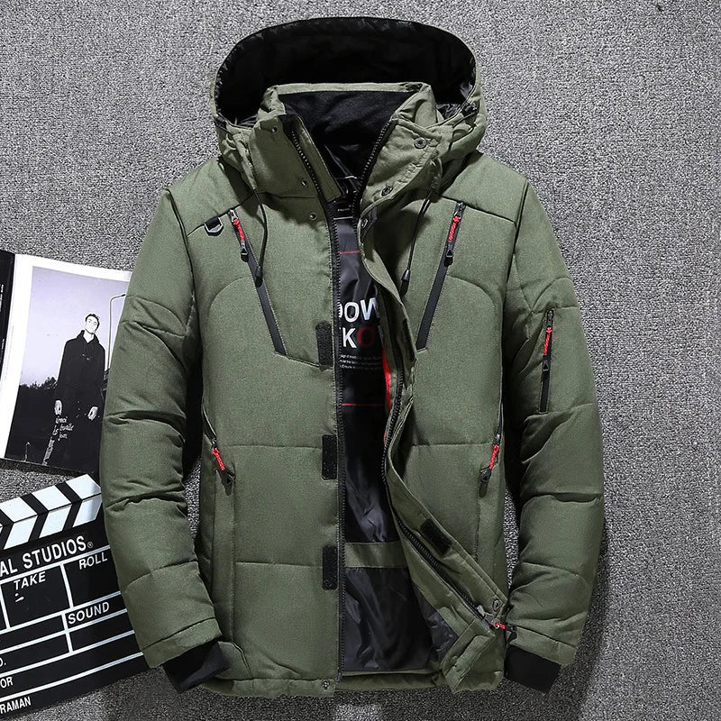 Men’s Slim-Fit Hooded Down Winter Jacket – Insulated Multi-Pocket Outerwear for Everyday and Outdoor Cold-Weather Wear