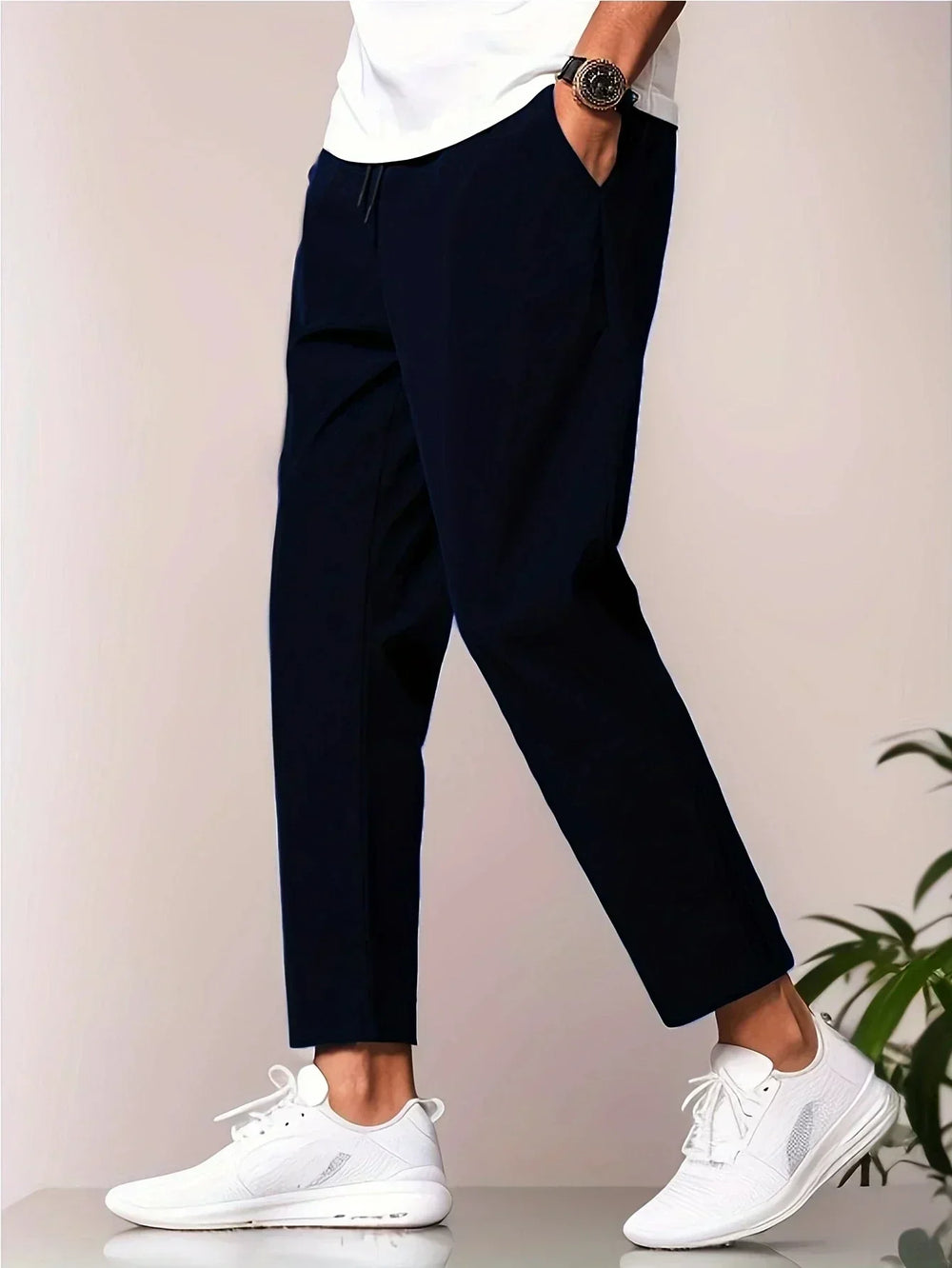 Men’s Relaxed Tapered Cropped Trousers – Lightweight Casual Pants for Everyday Wear