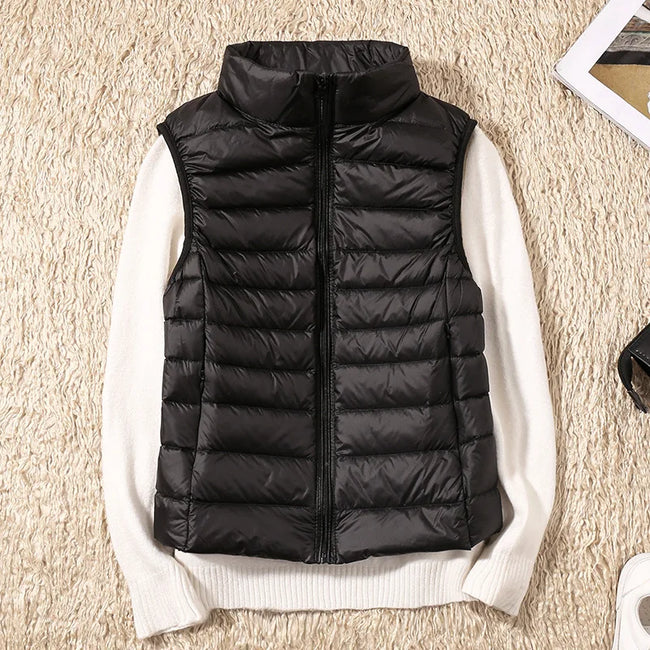 Women’s Lightweight Puffer Vest – Quilted Sleeveless Winter Layer with High Stand Collar