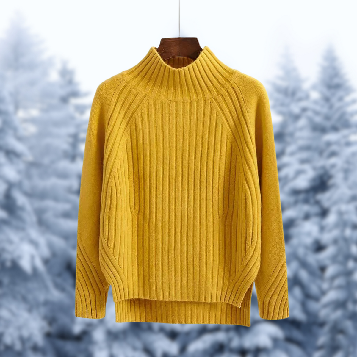 Women’s Ribbed High-Neck Knit Sweater – Relaxed Textured Winter Layer for Everyday Comfort