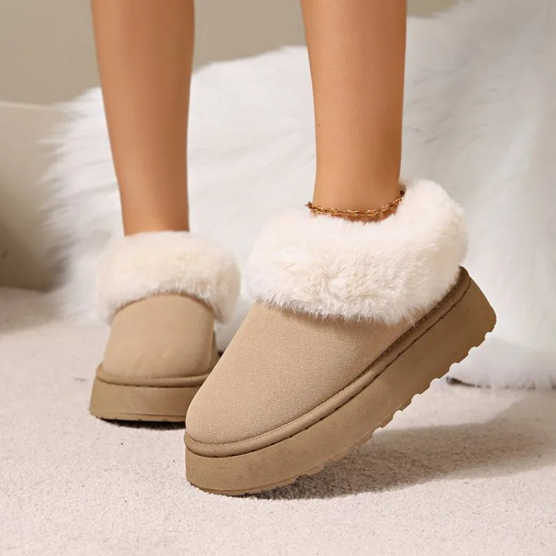 Women’s Faux-Suede Plush-Lined Snow Boots – Slip-On Anti-Slip Thick-Sole Winter Ankle Boots