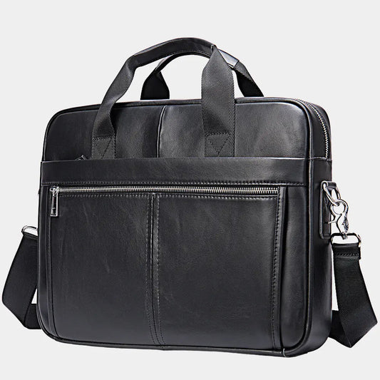 Men’s Leather Work Briefcase with Top Handles and Shoulder Strap
