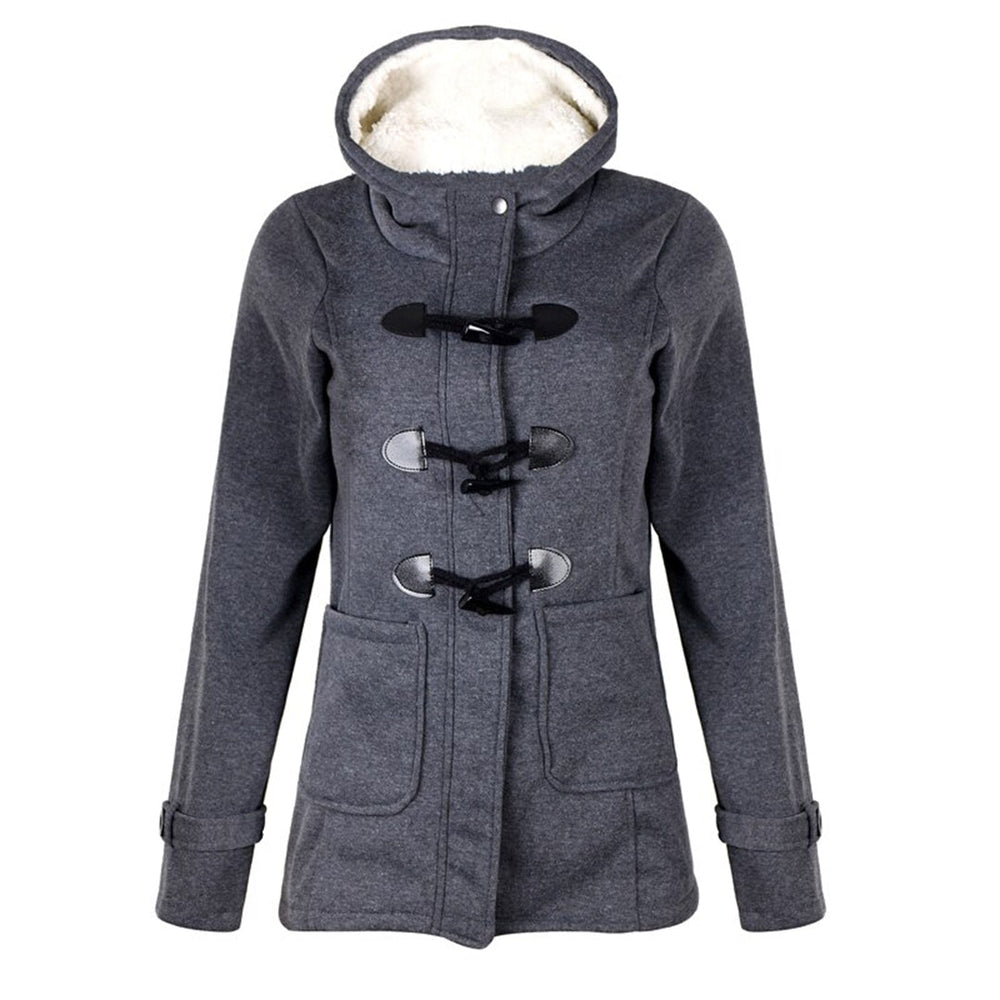 Women’s Fleece-Lined Hooded Duffle Coat – Warm Toggle-Front Winter Layer for Everyday Cold-Weather Wear