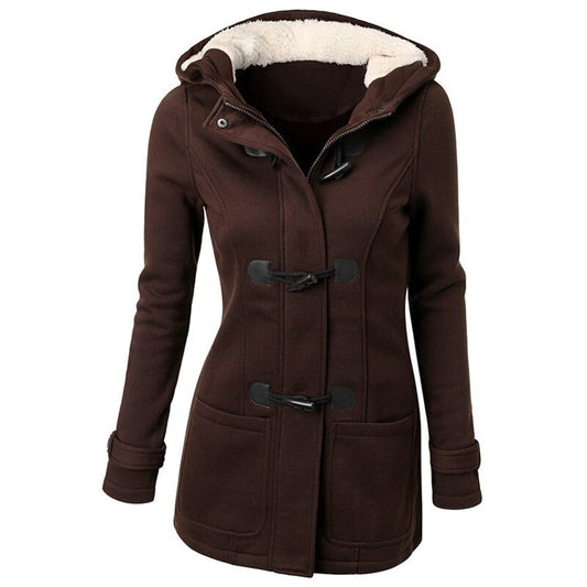 Women’s Fleece-Lined Hooded Duffle Coat – Warm Toggle-Front Winter Layer for Everyday Cold-Weather Wear