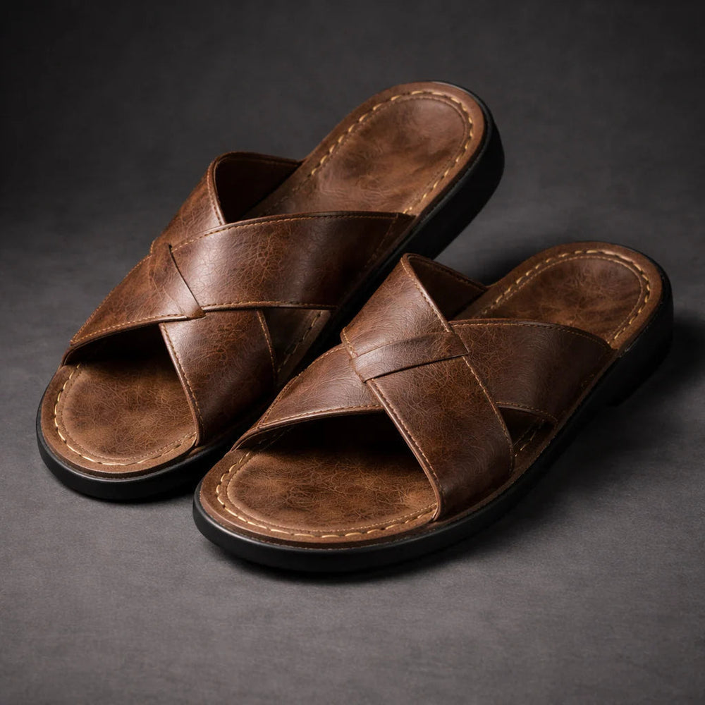 Men’s Cross-Strap Slide Sandals – Slip-On Summer Footwear for Holidays and Everyday Wear