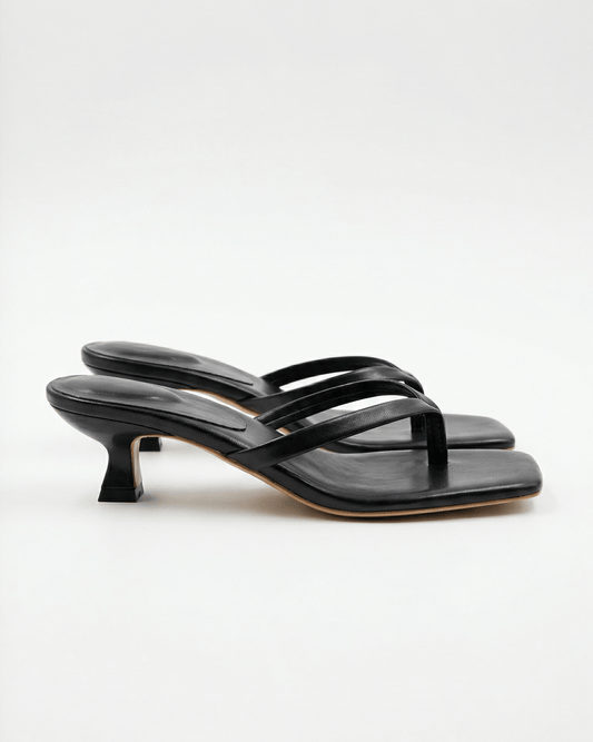 Women’s Kitten Heel Mule Sandals – Minimal Square-Toe Slip-Ons for Smart Casual and Evening Wear