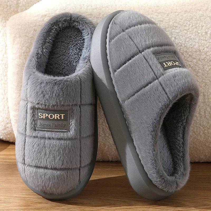 Men’s Plush-Lined Winter Slippers – Warm Thick-Sole Non-Slip Indoor House Shoes for Everyday Home Comfort