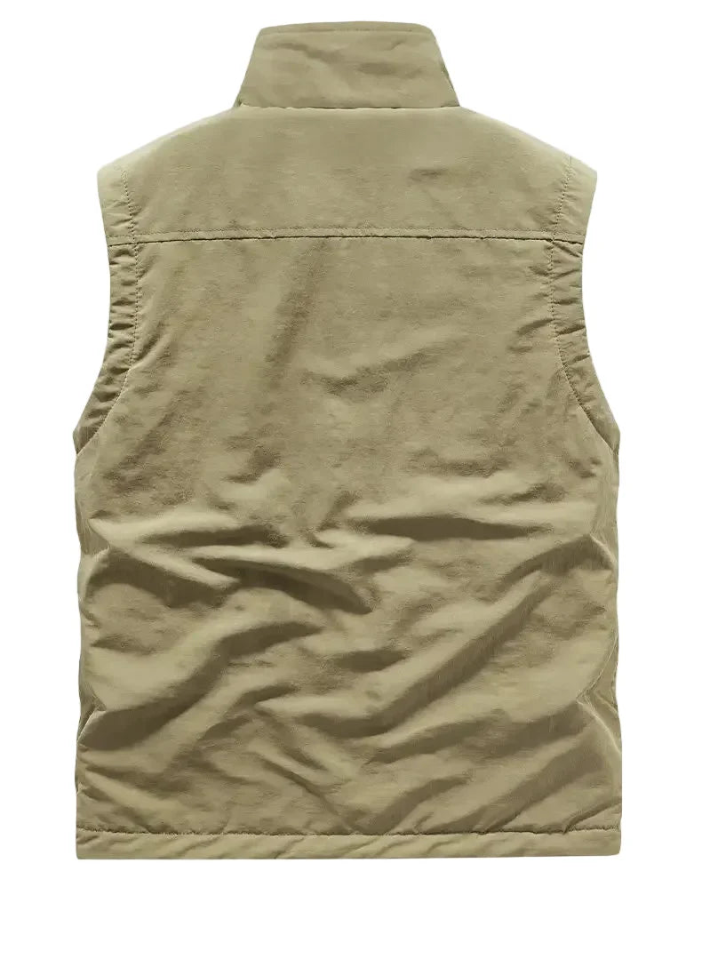 Men’s Reversible Fleece Vest – Multi-Pocket Sleeveless Winter Layer with High Stand Collar
