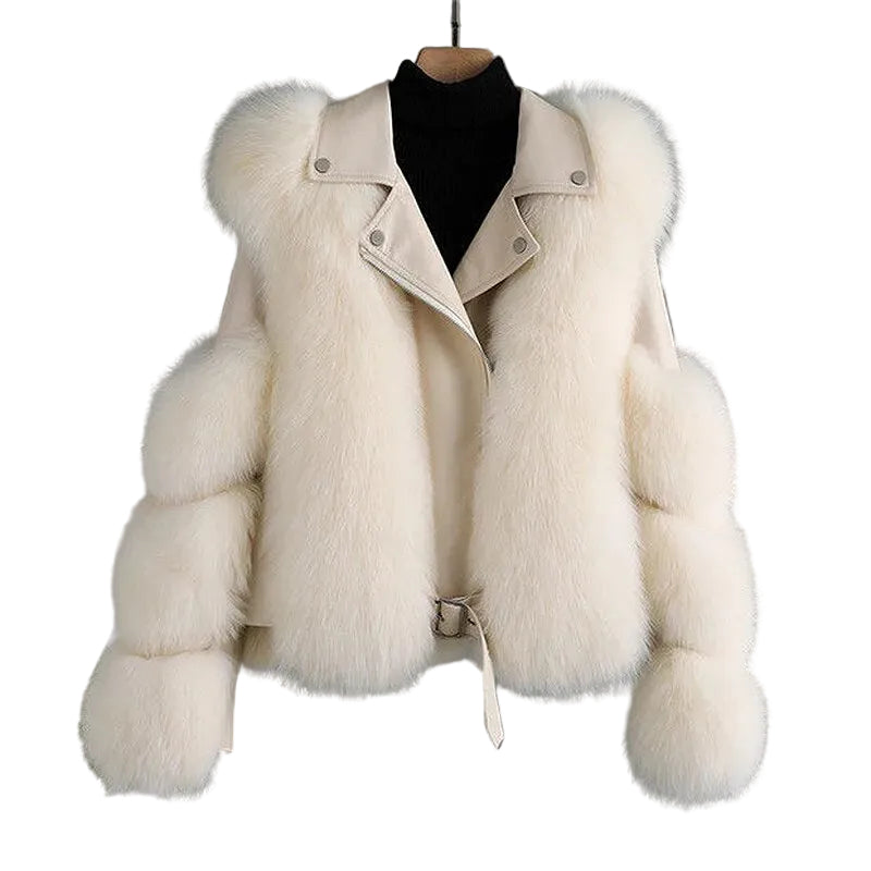 Women’s Faux-Fur Panelled Biker Jacket – Cropped Faux-Leather Winter Layer with Statement Plush Trim