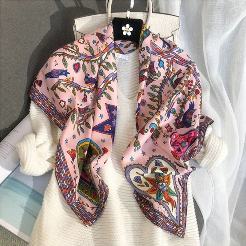 Women’s Soft Polyester Square Scarf – Lightweight Printed Head and Neck Wrap for Elegant All-Season Styling