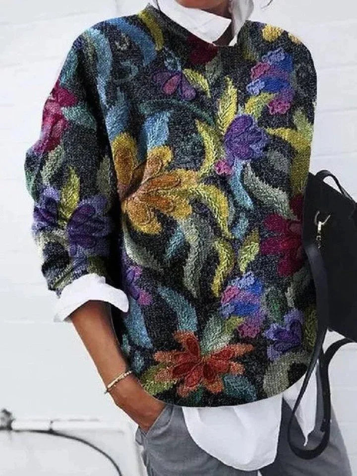 Women’s Oversized Jumper – All-Over Animal Print with Ribbed Crew Neck