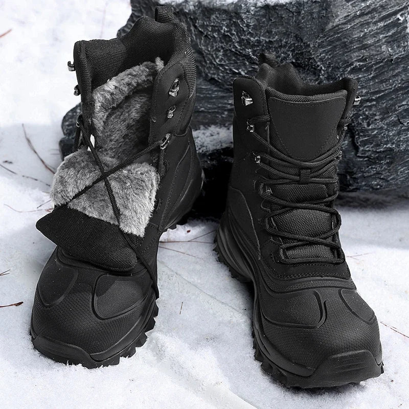 Men’s Fleece-Lined High-Top Snow Boots – Water-Resistant Lace-Up Winter Hiking Boots with Anti-Slip Lug Sole