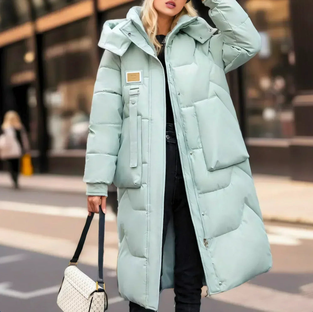 Women’s Long Hooded Waterproof Puffer Jacket – Warm Elegant Winter Layer