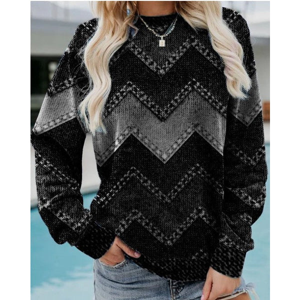 Women’s Printed Crew Neck Sweatshirt – Relaxed Long-Sleeve Casual Layer for Everyday Wear