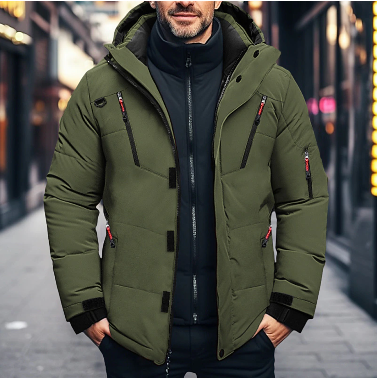 Men’s Waterproof Hooded Winter Parka Jacket – Insulated Multi-Pocket Outerwear for Urban and Outdoor Cold-Weather Wear