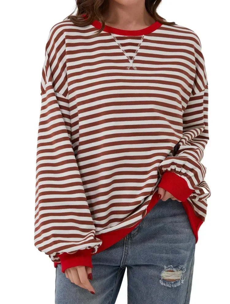 Women’s Striped Sweatshirt – Contrast Trims with Dropped Shoulders