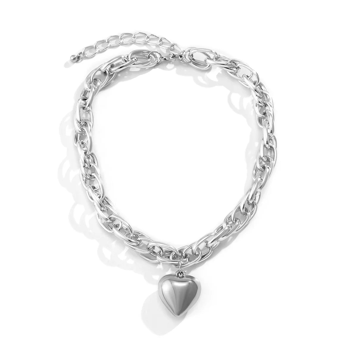 Women’s Chunky Heart Pendant Necklace – Gold-Tone Statement Link Chain with Adjustable Lobster Clasp for Everyday and Occasion Wear