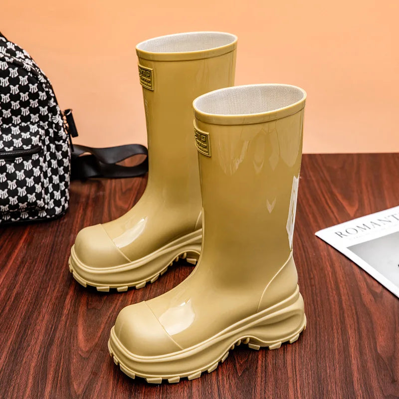 Women’s Knee-High Rain Boots – Water-Resistant Rubber Boots with Chunky Non-Slip Sole
